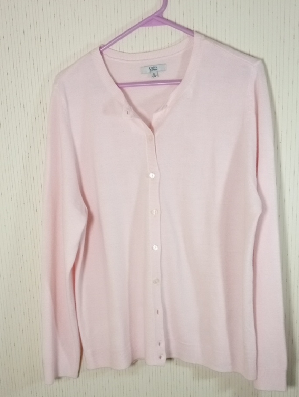 croft & barrow Pale Pink Crewneck Cardigan, Contemporary, Cold Office, Church, F